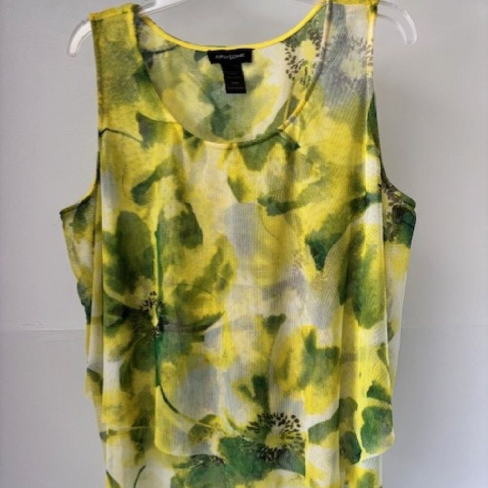 Ashley Stewart Women Tank Top Blouse 22/24 Yellow Green Floral Boho Ruffle Tier